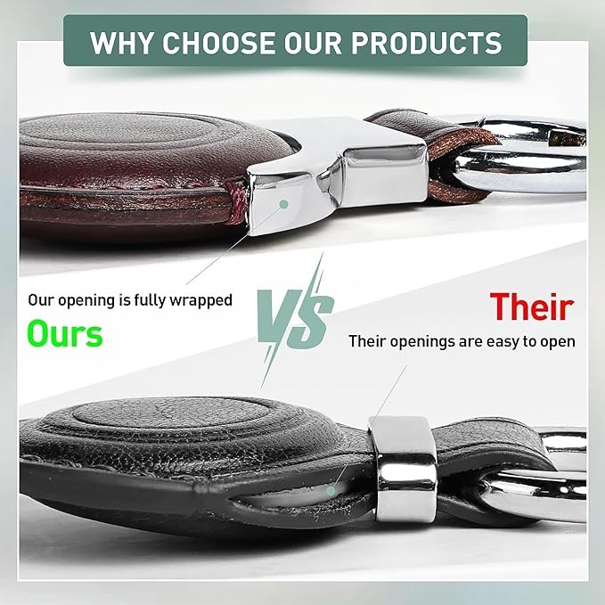 Genuine Leather for AirTag Holder Keychain for AirTag - Premium Handmade Protective Case Cover Accessories with Key Ring, Secure Hidden Design, All-in-One Package, Brown