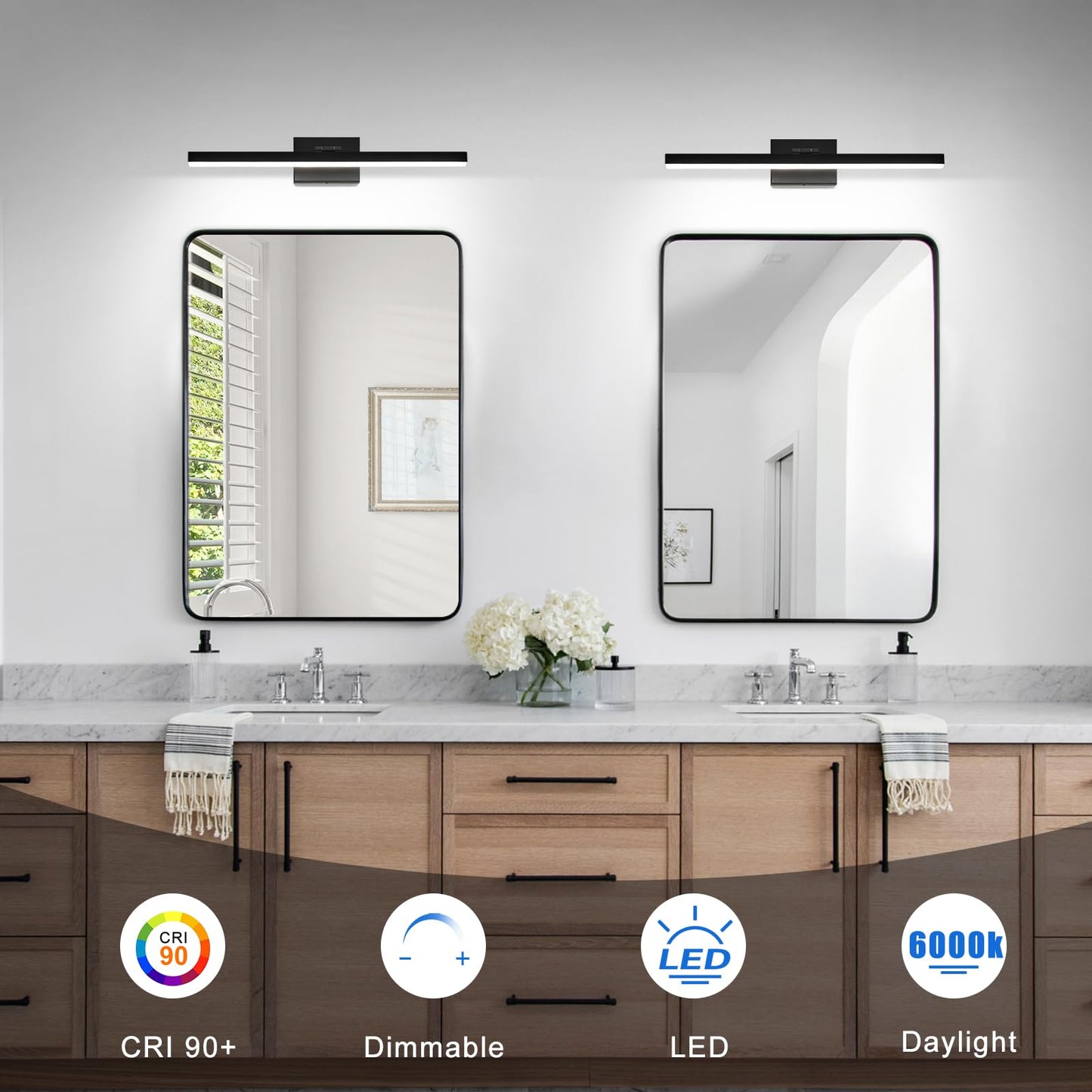 IZORRO Modern Bathroom Vanity Light 24 inch, Rotatable, 16W Dimmable Led Bathroom Light Fixture Over Mirror, Black Vanity Light Bar (Cool White 6000K)