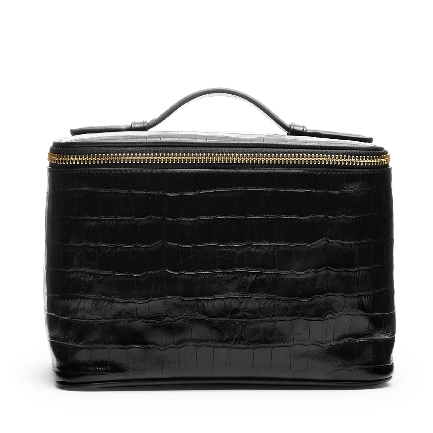Leatherology Premium Black Croc Medium Train Case – Leather Travel Makeup & Toiletry Bag with Water-Resistant Lining, Mesh Pockets & Zip Closure for Organized Beauty Essentials