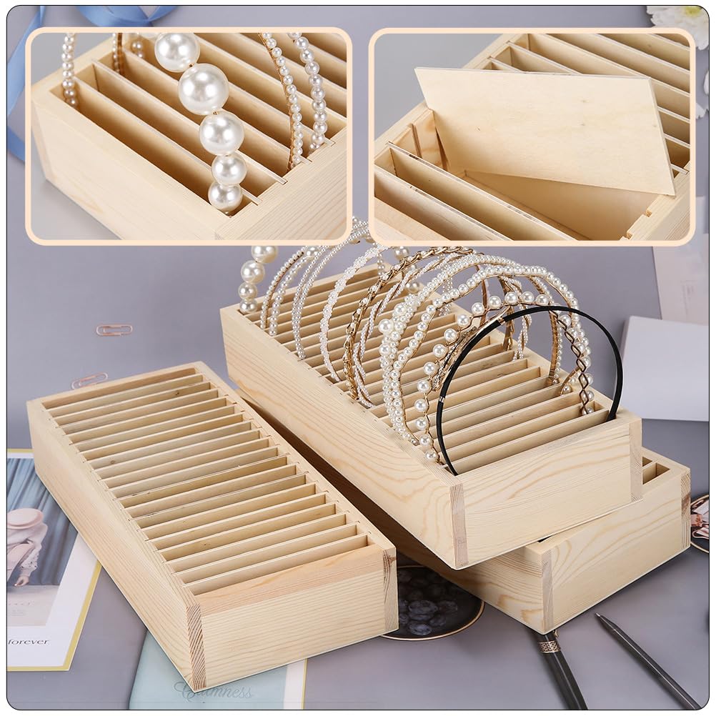 UPKOCH Headband Storage Box with 20 Compartments Wooden Hairband Organizer Display Case Detachable Tray for Hair Accessories Storage 12.59X5.51X2.36 Inches