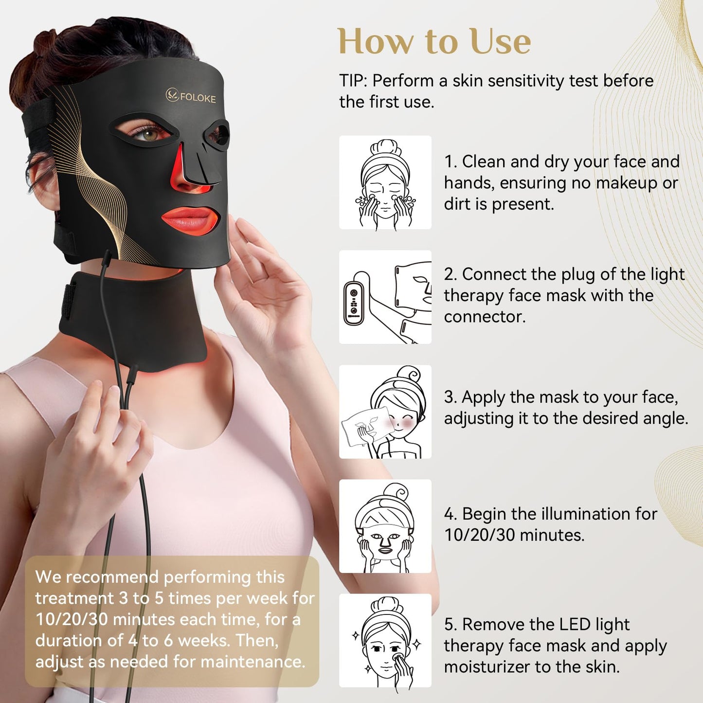 Red Light Therapy for Face, LED Light Therapy Mask Skin Care Mask & Neck, LED Red & NIR Light Therapy Wavelength for Home Use, Working Travel Yoga Sleep