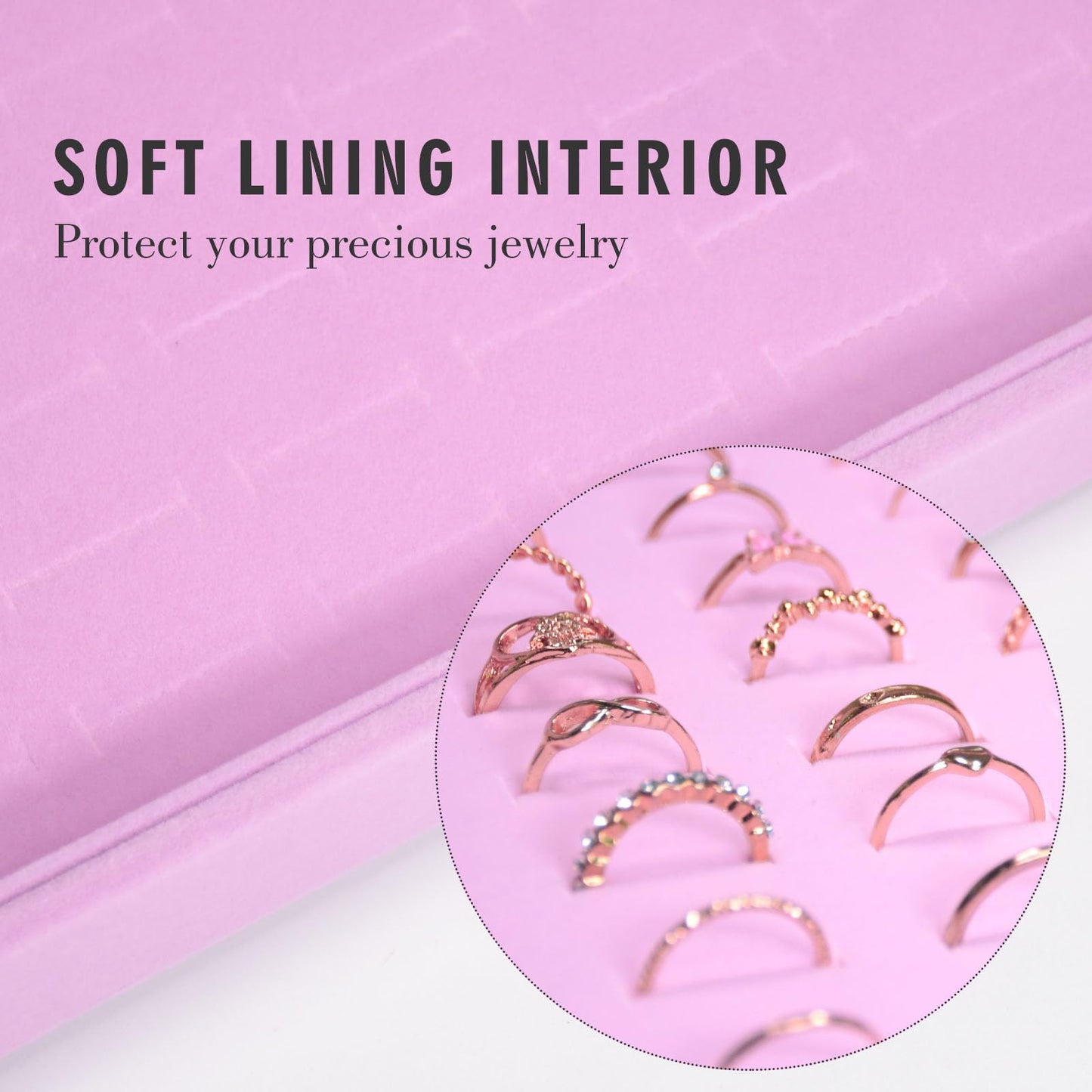 Siveit Velvet Ring Display Tray Organizer Box with Transparent Lid, 100 Slot Ring Holder Showcase For Store Display Jewelry Show Home, Pink