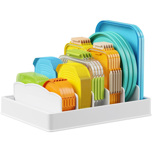 Lifewit Kitchen Cabinet Organizer for Food Contanier Lid, Lid Holder with 6 Adjustable Dividers & 7 Sections for Pantry Organizers and Storage, Home Drawer Organization, Large, 13" x 10"