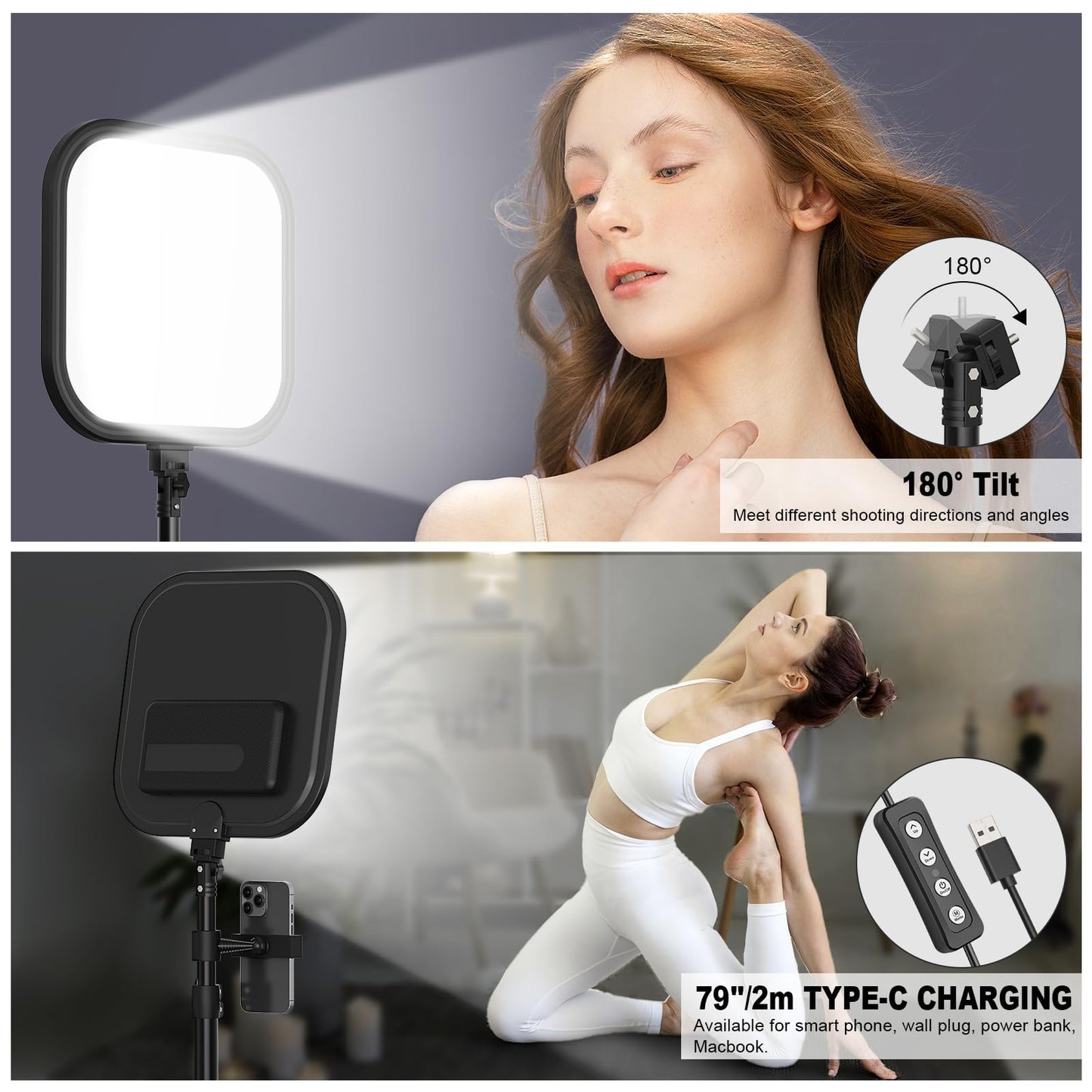 ALTSON 3 Pack LED Video Panel Light, 2500-8500K Dimmable Studio Lights with Tripod Stand & Phone Holder, 78" Photography Lighting Kit for Video Recording, Game Streaming, Photography, Tiktok, YouTube