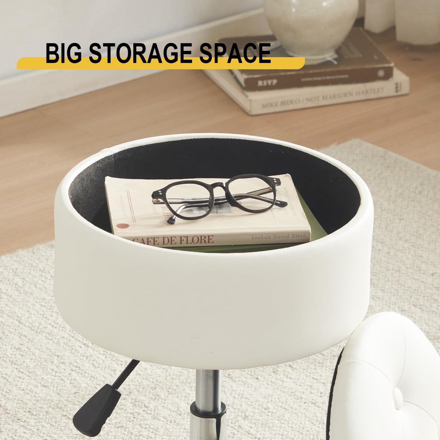 Gitrah Vanity Chair for Makeup Room Vanity Stool for Makeup Room Round Velvet Ottoman Tufted Makeup Chair Vanity Stools for Bathroom Height Adjustable
