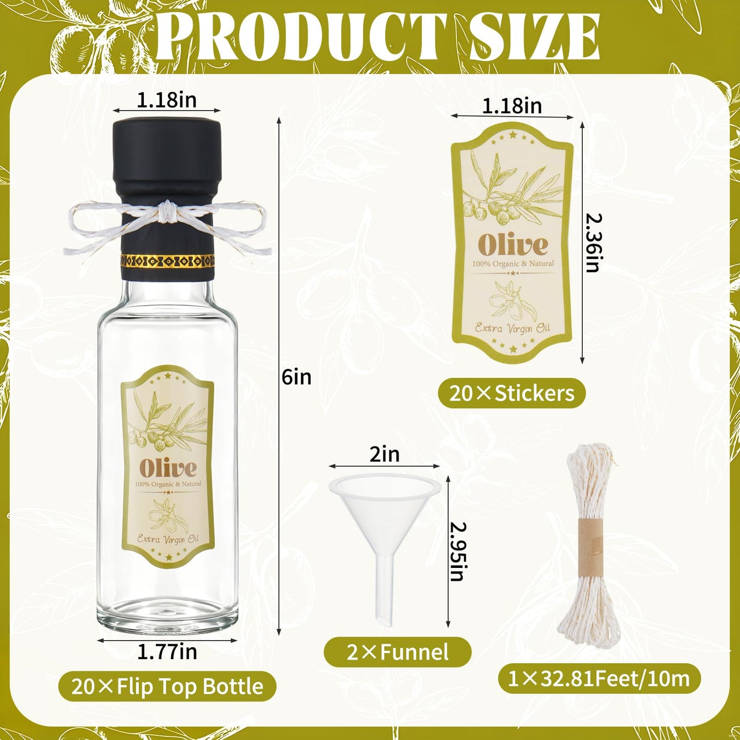 Wenceda 20 Pcs 4 oz Mini Glass Olive Oil Bottles, Empty Sauce Glass Bottles with Leak Proof Screw Cap, Mini Olive Oil Bottles with Seals Caps Stickers Dropper Inserts for Gifts Kitchen (Clear)