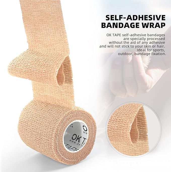 OK TAPE Self Adherent Cohesive Bandages Wrap - 12Packs, 3" x 5 Yards, Non-Woven Self Adhesive Bandage Wrap for Thumb, Finger, Wrist, Ankle, Vet Wrap Bandages Tape (Mixed Colors)
