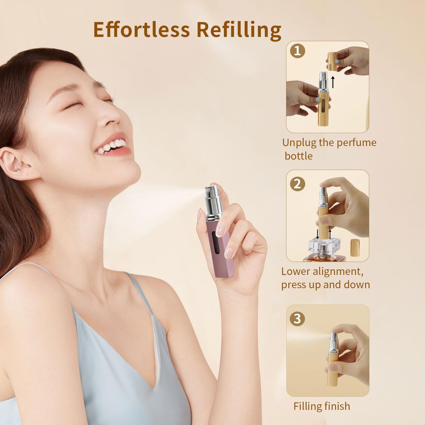 JEPELUS 6 PCS Portable Refillable Travel Perfume Atomizer, 8ml Cologne Travel Spray Bottle Empty, Mini Refill Perfume Sprayer Dispenser for Women Men, Unique Bottom-Filling Leak-Proof Scent Pump Case
