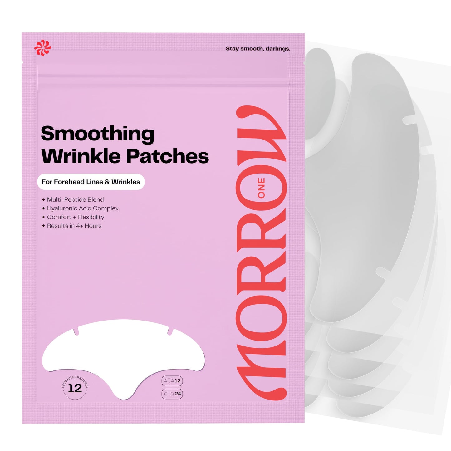 Morrow One - Peptide-Infused Smoothing Forehead Wrinkle Patches - Overnight Patches for Smoothing Fine Lines and Wrinkles, Anti Aging Stickers for Forehead, Bonus Smile Line (36 Count)