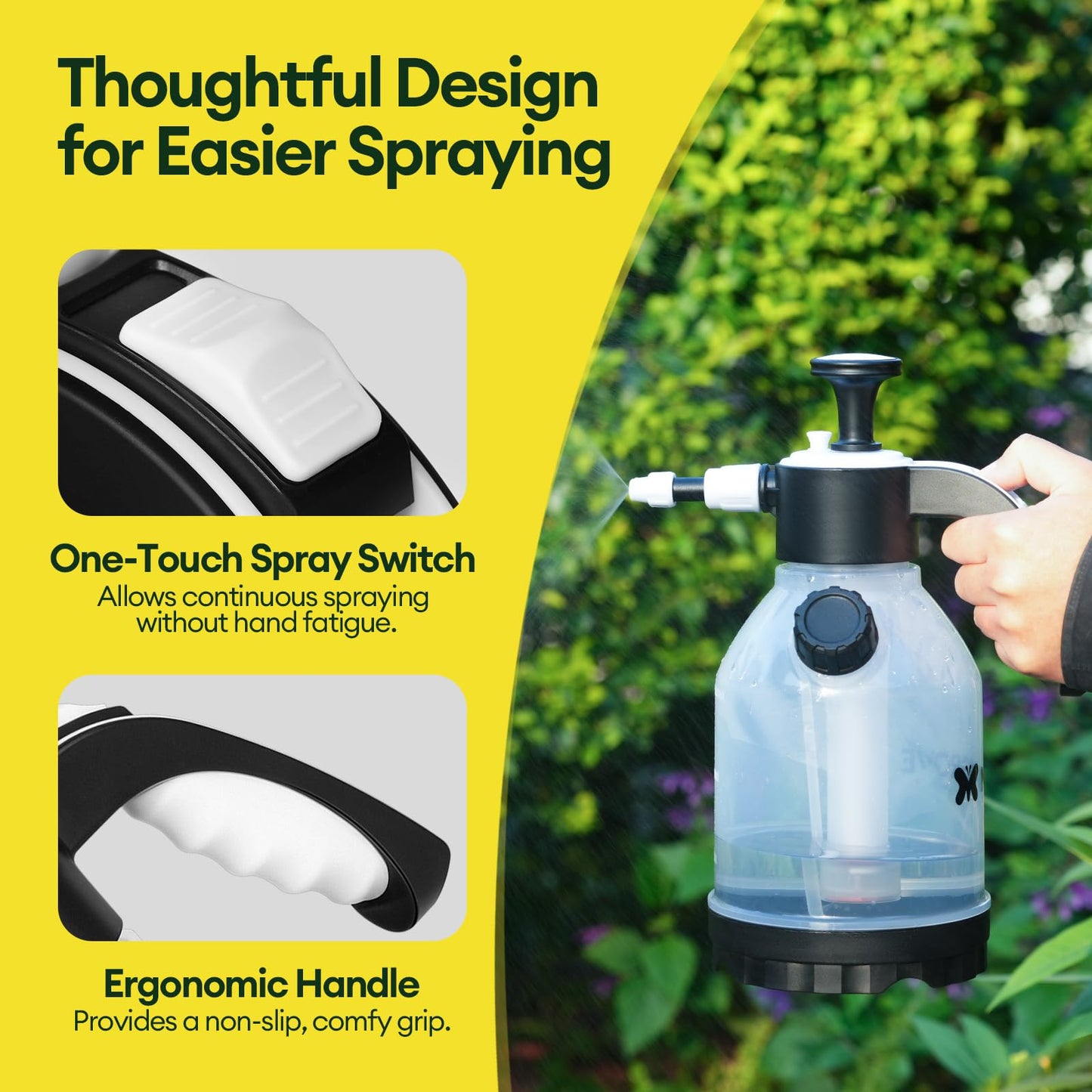 MAYGROVE 50oz Pump Sprayer, Hand Water Spray Bottle for Indoor Plant, Clear Plant Sprayer with Side Filling Port, Measuring Cup, Adjustable Nozzles, Safe Pressure Relief Valve
