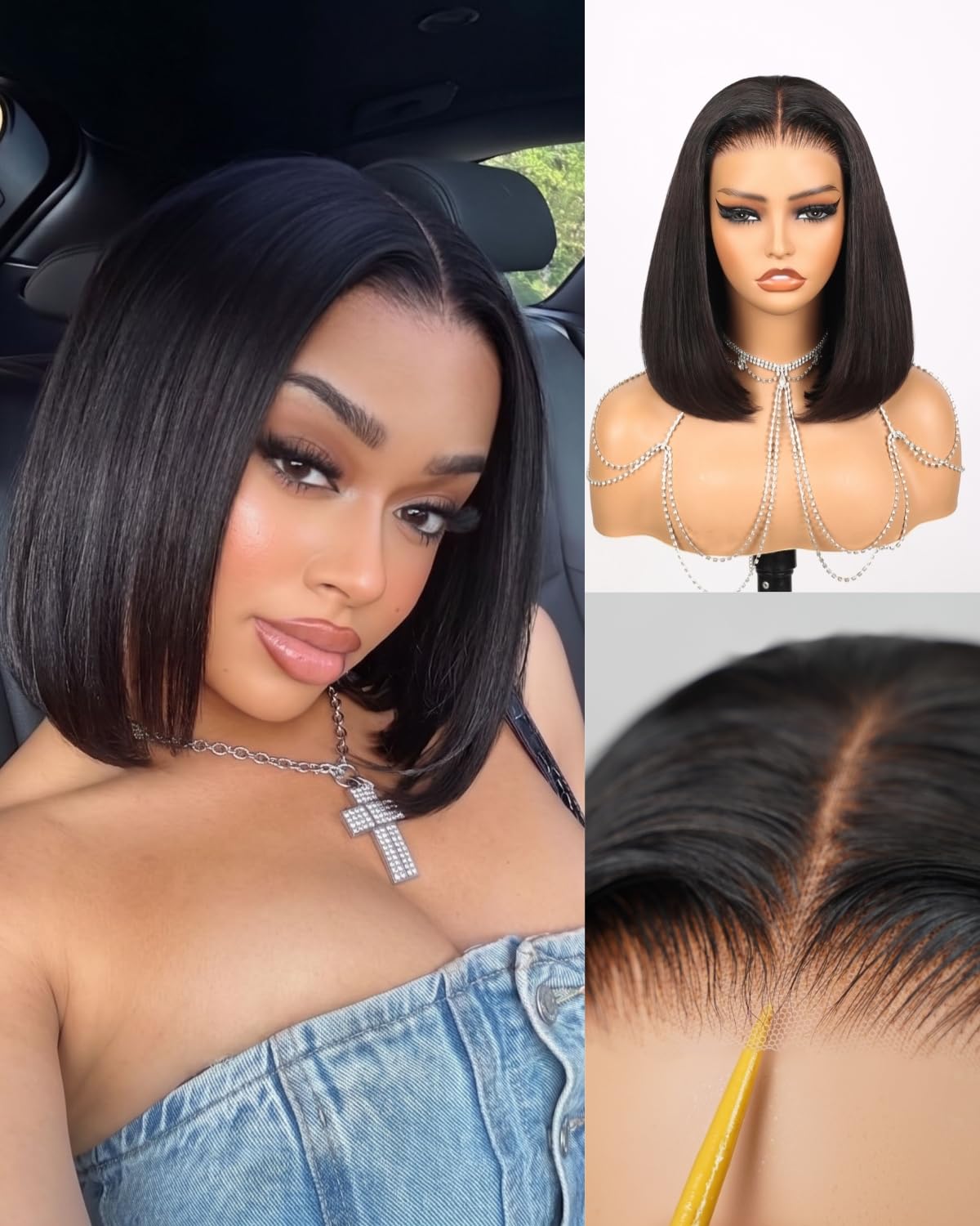 Megalook hair Bob Wig Human Hair 6x5 Glueless Wigs Human Hair Pre Cut HD Lace Closure Wig 12A Bob Wigs for Women Pre Plucked Pre Bleached Knots 12 Inch