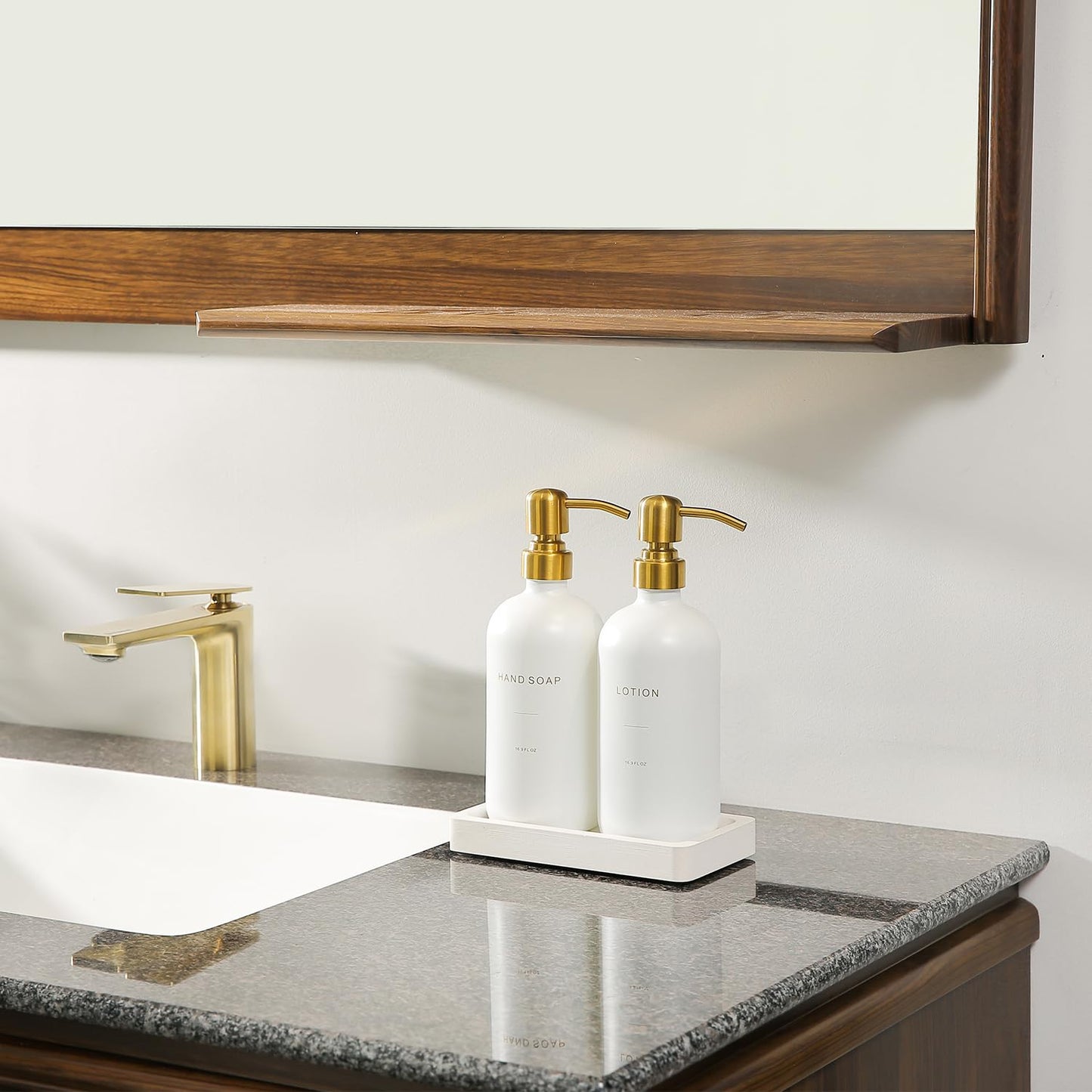 Prus Waso Gold Soap Dispenser Bathroom Set, Hand and Lotion Dispenser with Stainless Steel Pump, Perfect for Modern Bathroom Decor. (Gold)