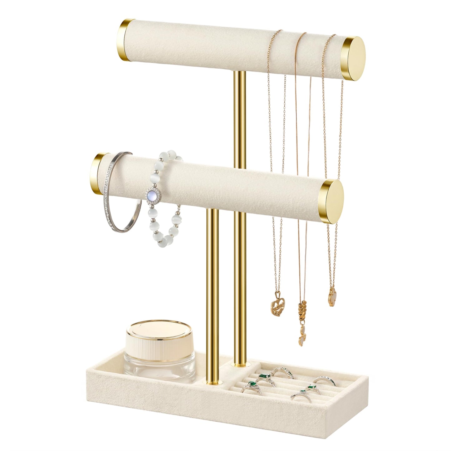 bussdis 2 Tier Bracelet Holder Display - Detachable T Bar Beige Velvet Bracelet Holder, Jewelry Holder Organizer for Bracelet, Necklace, Earrings, Rings