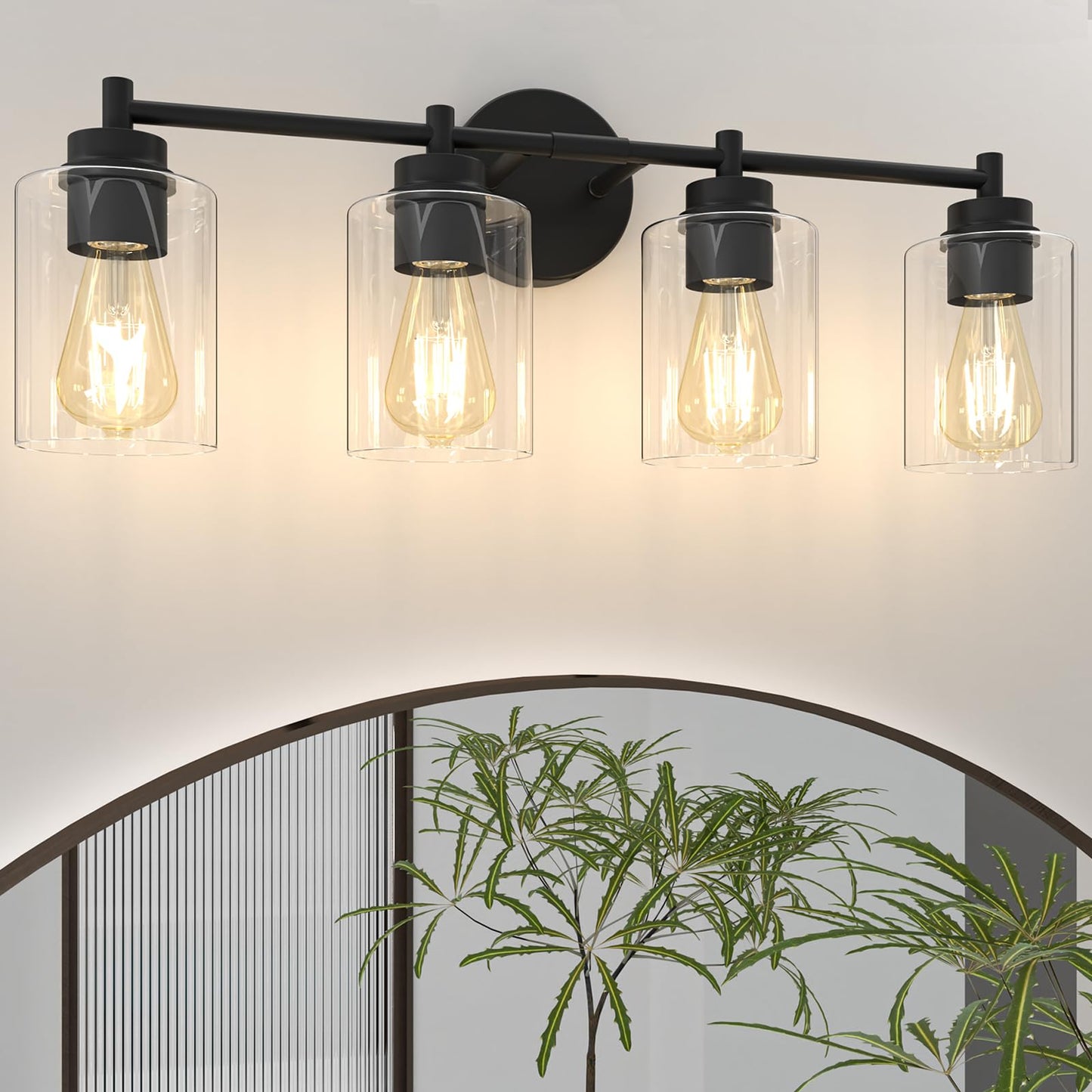 Sobrovo 4-Light Bathroom Light Fixtures, Matte Black Modern Vanity Light with Clear Glass Shades, Bathroom Sconce for Mirror Living Room Cabinet Bedroom Porch,E26 Base(Bulbs Not Included)