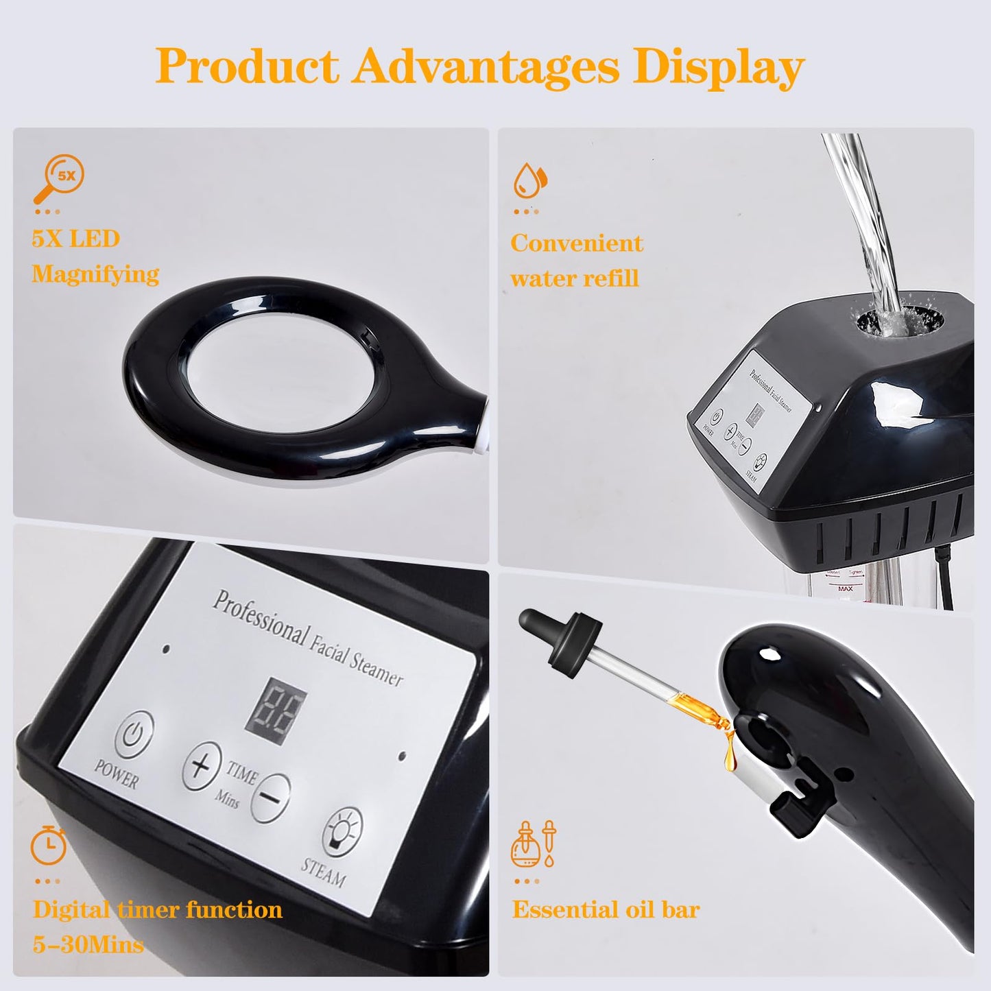 lailelaodi Professional Facial Steamer on Wheels,2 in 1 Face Steamer with 5X Magnifying Lamp and Ozone Function for Home and Beauty Spa Use