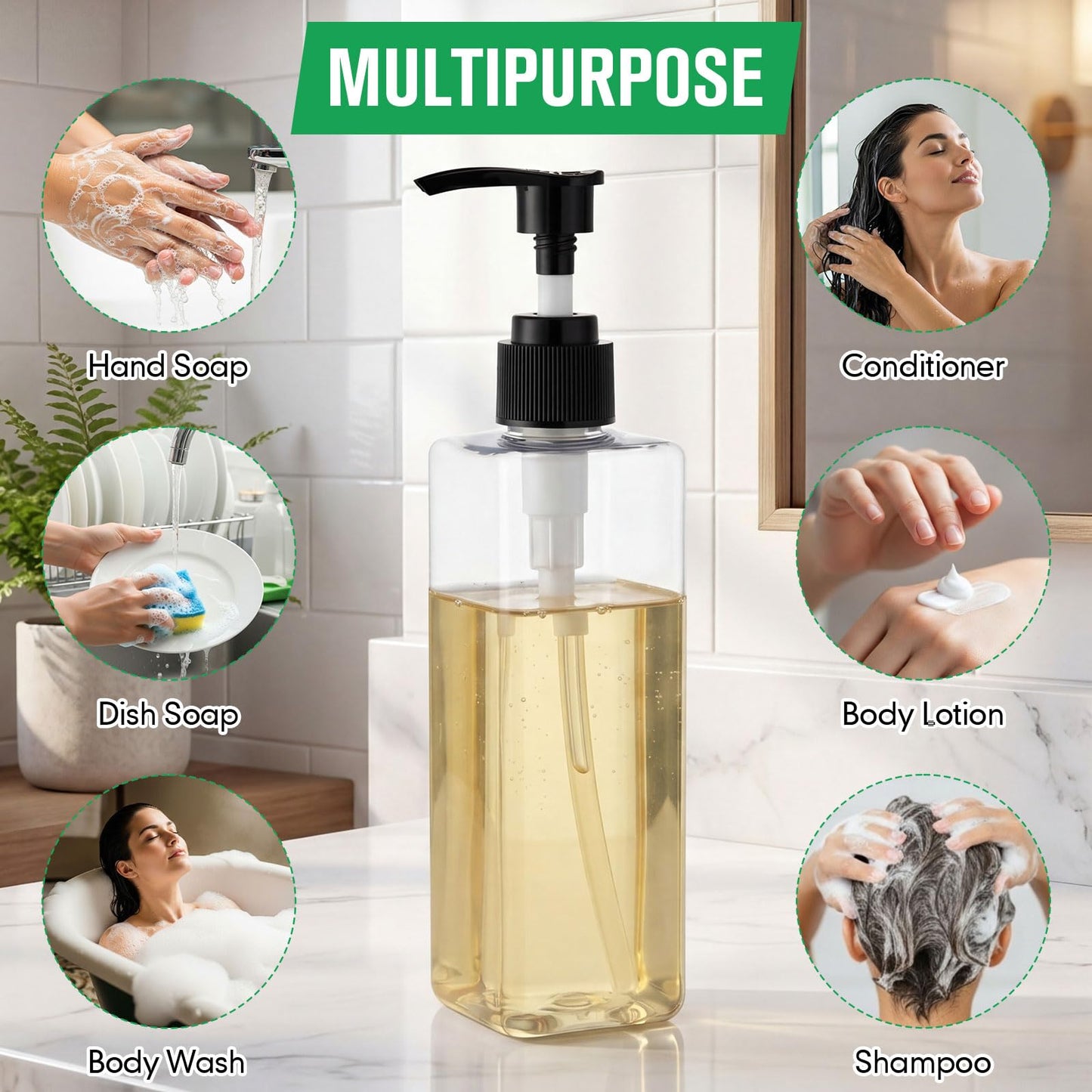 Chunful 24 Pcs Soap Dispensers Plastic Pump Bottles 8.5 oz Refillable Dishwashing Liquid Dispenser with Pump Leakproof Empty Lotion Shampoo Bottles Containers (Clear)
