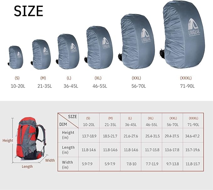 Unigear Backpack Rain Cover Waterproof Rating 5000mm Ultraportable and Durable with 2 Anti-Slip Buckle Strap, Integrated Carry Pouch Design (Gray, XX-Large)