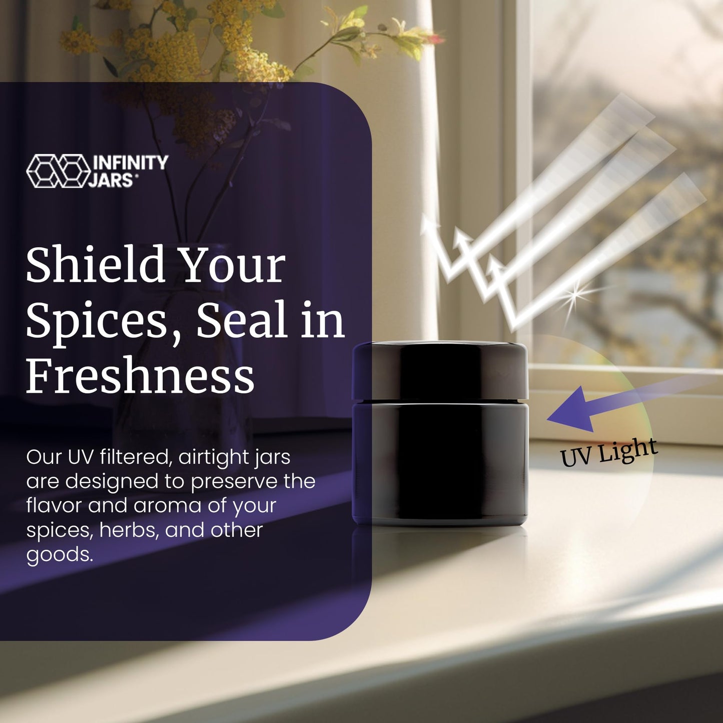 Infinity Jars Tall Black Glass Jar 100 ml (3.3 fl oz) Ultraviolet Airtight Smell Proof, Refillable Container, Screw top Jar for Long-term storage Coffee, Spices, Tea, Dried Goods for Kitchen