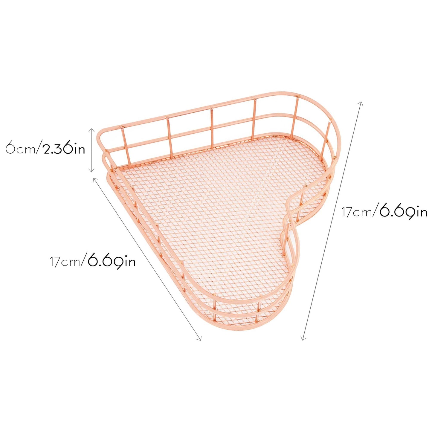 SHIDOW Heart-Shaped Mesh Basket Rose Gold Plated Makeup Desk Holder 1-Pack