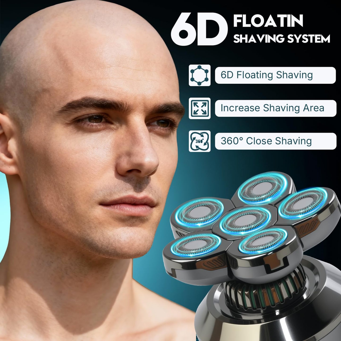 Head Shavers for Bald Men: Upgraded Detachable Head Shaver，6D Floating Heads，Dry and Wet Electric Shaver， Budget Option，IPX8 Waterproof,LED Display，Grooming Kit with Type-C Fast Charging