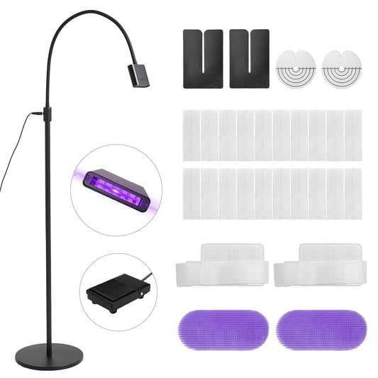 15W UV Lash Light with Foot Pedal Lash Lamp for Eyelash Extension Grafting Eyebrow Beauty Salon, 360°Adjustable UV Hair Extensions Lash Floor Lamp for Eyelash Tech, Rapid Dry in 2-3 Seconds, Black C