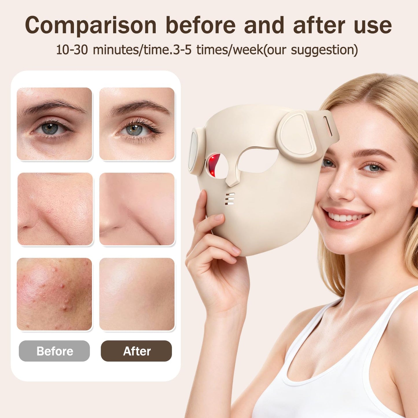 4D LED Red Light Therapy Mask for Face, Facial Fit Ergonomic Design, 850NM Near-Infrared Light, 68 LEDs Infrared and 272 Light Sources, Home Use Working Travel Yoga
