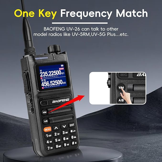 Baofeng Radio Ham Radio Handheld UV-26 10W Long Range Rechargeable NOAA Weather Two Way Radio Walkie Talkie with 18.8-inch High Gain Tactical Antenna for Survival Gear Hunting Camping, 2 Pack