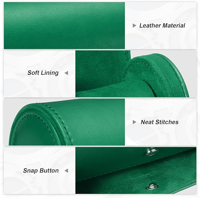PATIKIL Watch Roll Travel Leather Case, Portable 2 Watch Roll Box with Pillow for Men Women Home Storage Display Gift Storaging Organizer, Green