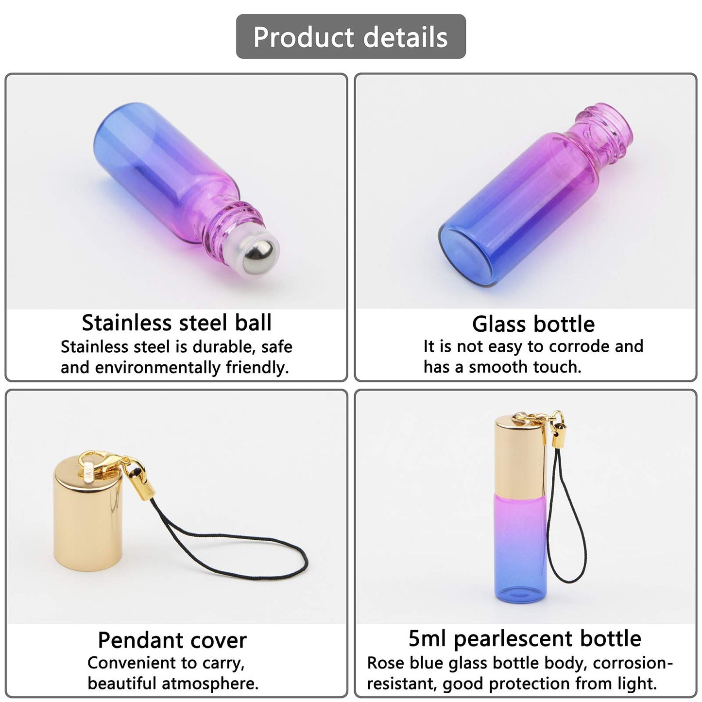 Kesell 15pcs 5ml Glass Roller Bottles Roll on Bottle Stainless Ball Gradient Color for Essential Oils, Aromatherapy Blends, Perfumes