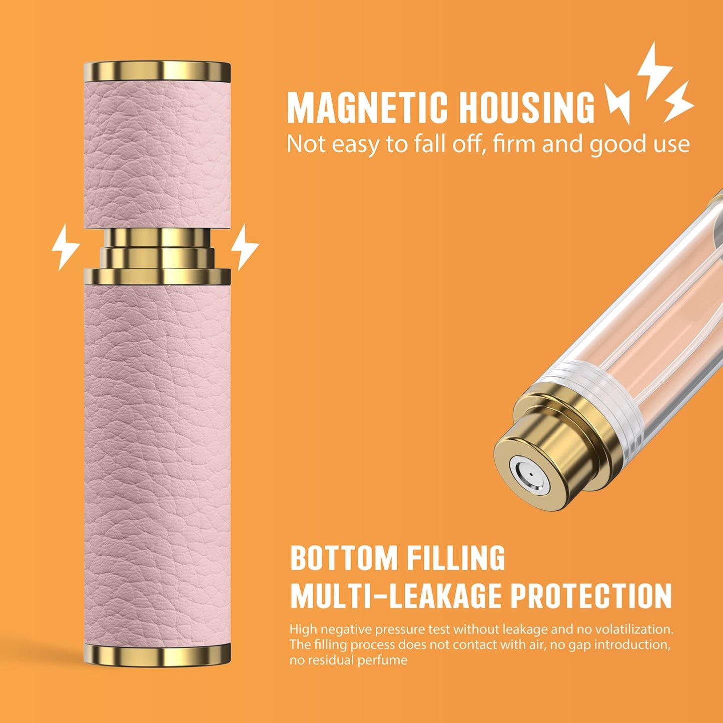 FENHON 5ml Travel Perfume Atomizer Refillable, Mini Portable Genuine Leather Cologne Sprayer, Pocket Size Empty Fragrance Spray Bottle - Gift for Women Men (Pink)