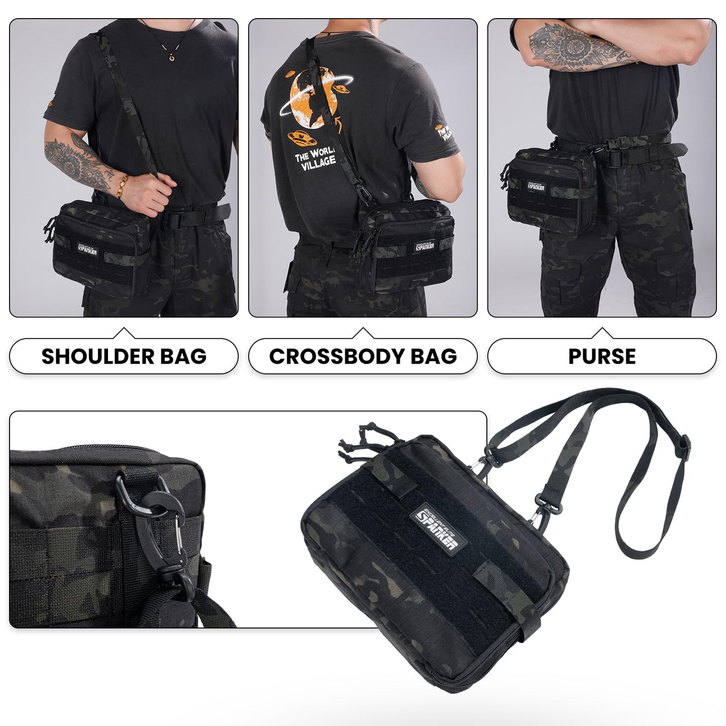 EXCELLENT ELITE SPANKER Tactical Molle Admin Pouch Utility Organizer EDC Medical Bag Utility EDC Tool Pouch with Shoulder Strap Attachment Pouches Waist Bag (Multicam Black)