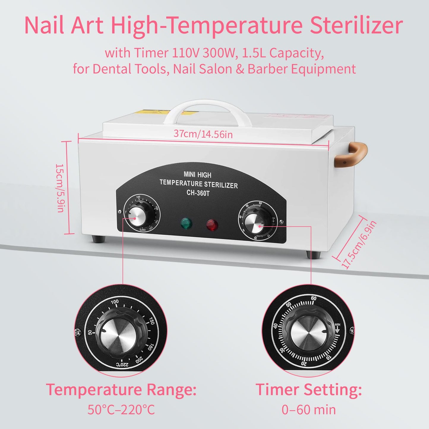High Temperature Sterilizer Autoclave Machine, 110V 300W 1.5L with Timer Manicure Metal Tool Cleaner Machine,Autoclave Sterilizers, Nail Tool Sterilizer for Sundry Beauty Hair Nail Metal Tools
