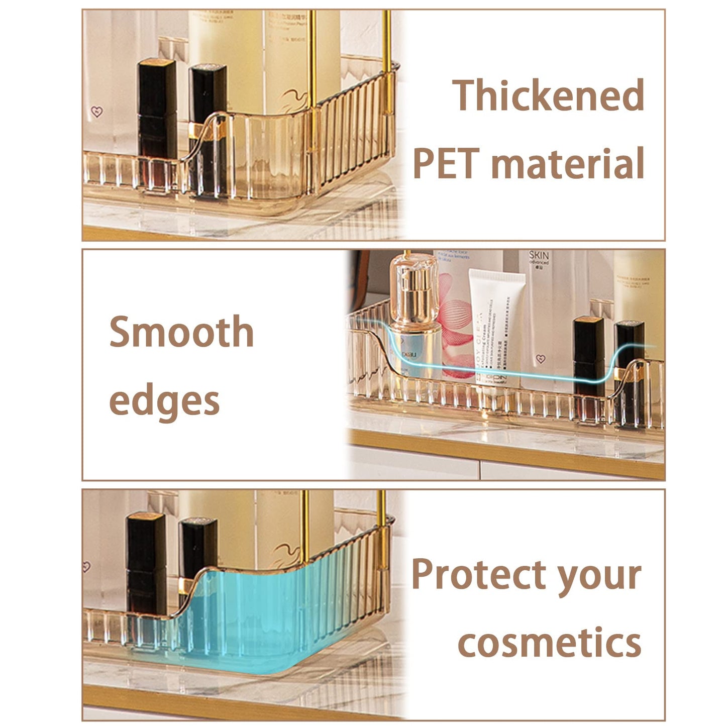 shuang qing Bathroom Counter Organizer Countertop Storage, Cosmetics Skincare Shelf, Makeup Organizer Perfume for Dresser Vanity Tray, Spice Rack for Kitchen(2 Tier-Gold)