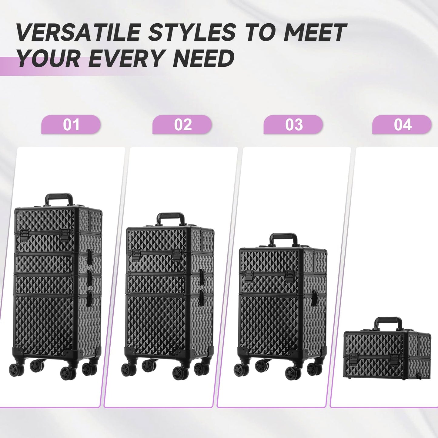 Leeora&Leekoo Portable Multi-Storey Nail Case for Nail Tech Organizer - Wheels Makeup Case Organizer, Cosmetic Case, Makeup Train Case, Make Up Case 8036(Black)