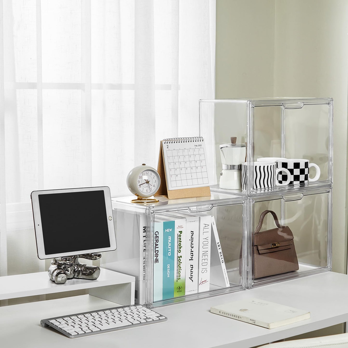 Acrylic Box Display Case, Clear Plastic Stackable Storage Bins with Magnetic Attraction Lid, Showcase for Cosmetic, Large Figures Collectibles (5 Pack, X-Large)