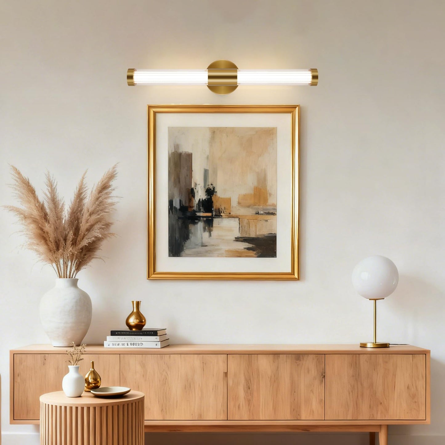 MantoLite Bathroom Vanity Light bar, Modern Brass LED Wall Sconce Over Mirror, Dimmable 3000K/4000K/6000K,Hardwired Bathroom Wall Light,24 Inch Bar Long Strip Sconce