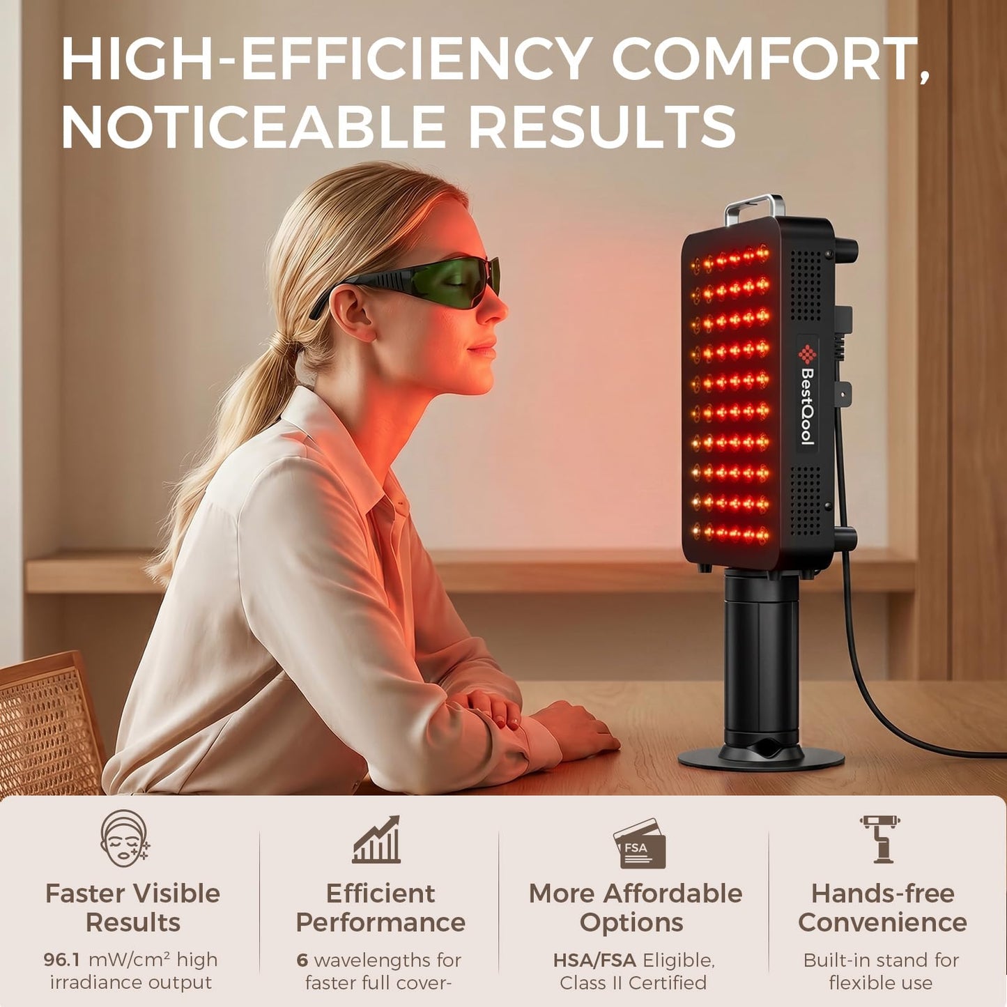 BestQool Red Light Therapy Panel, 6 Wavelengths Infrared Light Therapy with Stand, FSA-HSA Elite Grade 60 LED Dual Chip Red Light Therapy for Body, Face, Infrared and Red Light Lamp, 140W