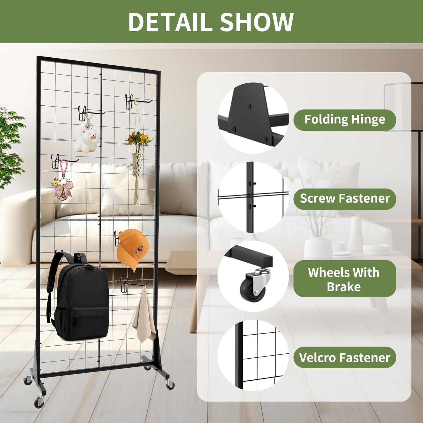 RCZSCBK 3-Pack 2' x 5.5' Grid Wall Panels Standing Wire Grid, Display Rack with T-Base Wheels Freestanding Gridwall Panel Tower for Shop, for Art Fairs Black
