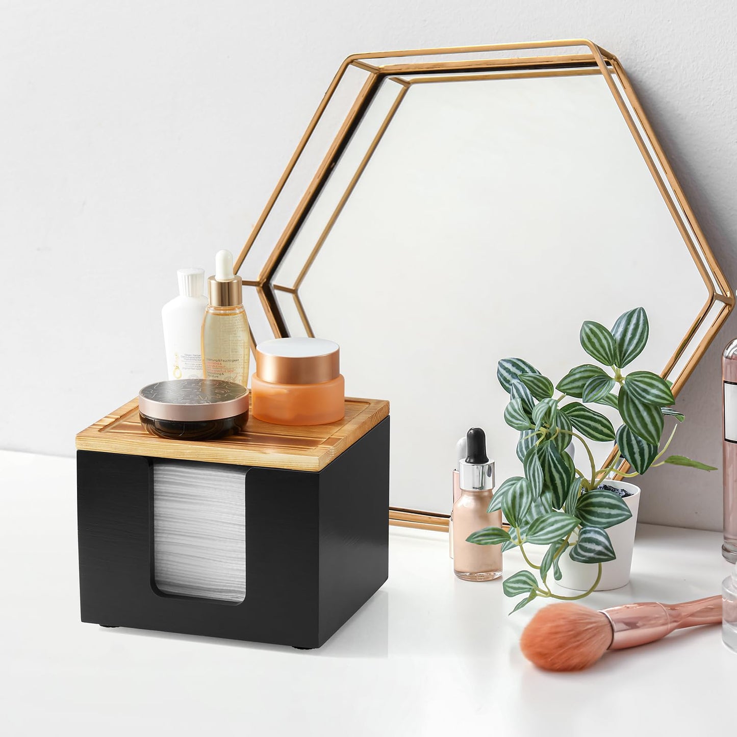 ZMZKKLL Disposable Face Towel Holder Box - Wood Facial Container Compatible with Clean XL - Towel Storage Makeup Organizer for Vanity, Bathroom Organization (Excluding Facial Towels)
