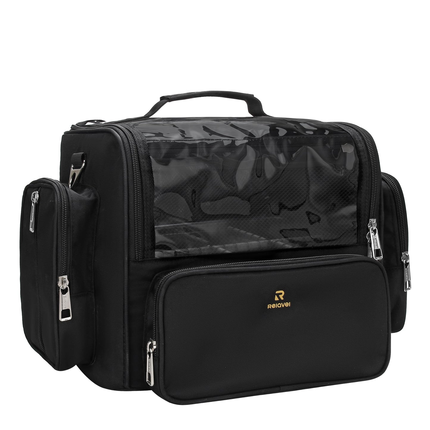 Makeup Brush Bag, Clear Makeup Brush Holder with Lid, Extra Large Capacity Travel Cosmetic Bag Makeup Artist Must Haves, Black Makeup Case, Make Up Organizers and Storage, with Adjustable Dividers