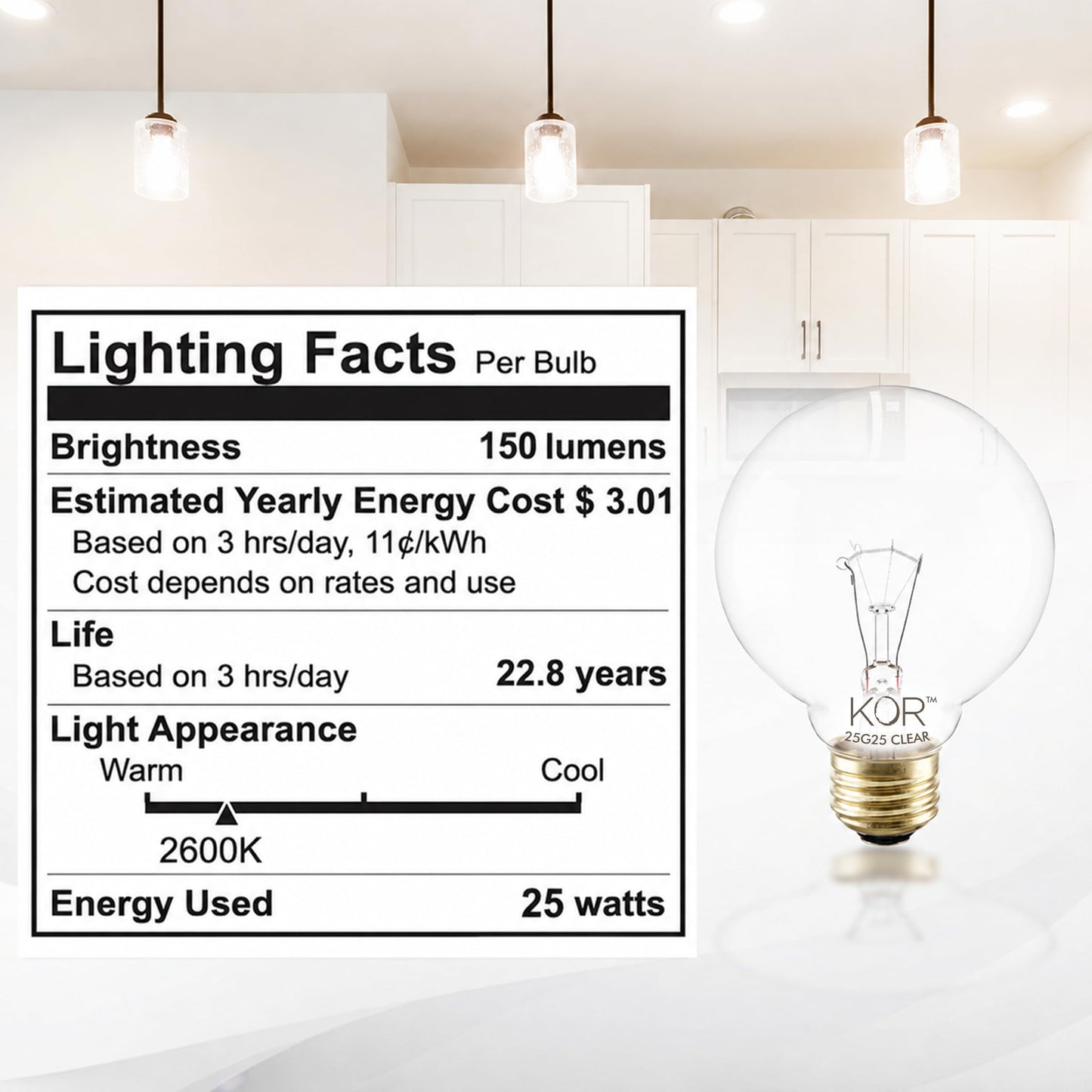 (4 Pack) G25 Globe Light Bulbs – 25W Incandescent, 2700K Soft White, E26 Base, Dimmable – Crystal Clear Vanity Bulbs for Bathroom, Mirror, Pendant Fixtures