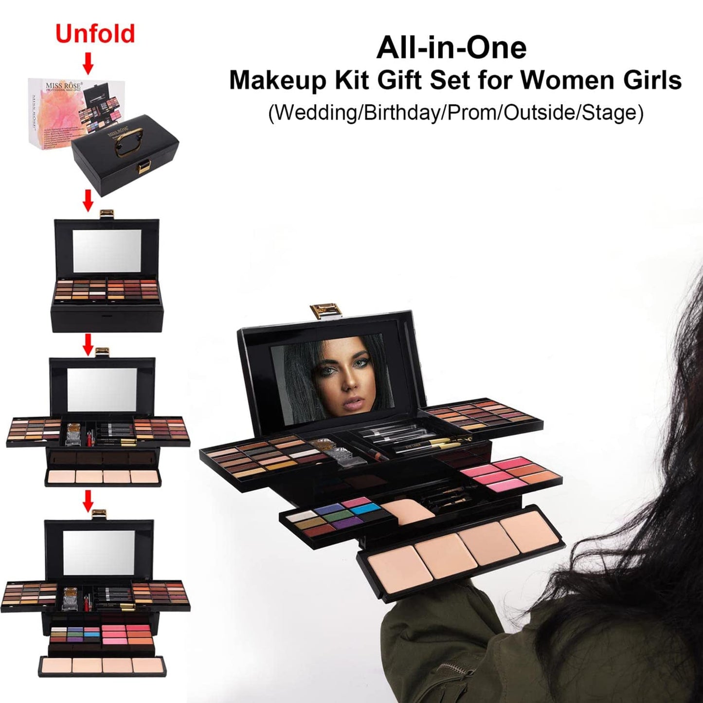 MISS ROSE M 58 Color Professional Makeup pallet, Makeup Kit for Women Full Kit, All In One Make up Kit Set, Makeup Gift Set for women girls (331Y)