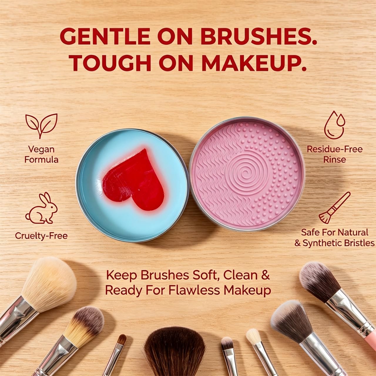 Luslife Makeup Brush Cleaner Soap, with Silicone Pad, 3.53oz(100g), 2-in-1 Solid Cleaner for Synthetic & Natural Brushes & Sponges, Deep Cleans Waterproof Makeup,Cruelty-Free,Heart Shape