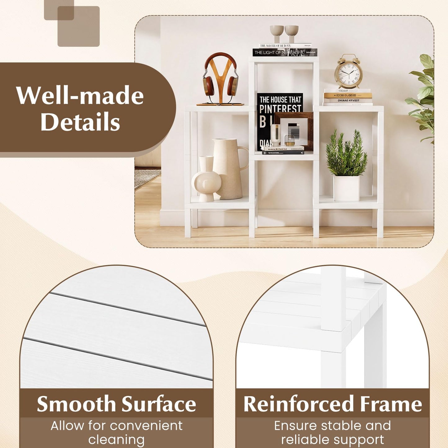 Giantex 6-Tier Plastic Modular Storage Shelves, Open Display Utility Shelving Unit, Multifunctional Plant Holder, Freestanding Storage Rack Organizer for Living Room, Bathroom and Kitchen (White)