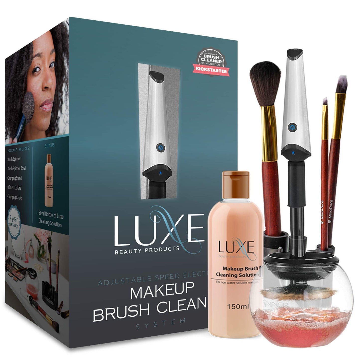 Luxe Electric Makeup Brush Cleaner Machine with Cleaning Solution - USB Charging Station, Automatic Brush Washer and Dryer - 3 Adjustable Speeds for Easy Cleaning - Complete Set for Hygienic Brushes