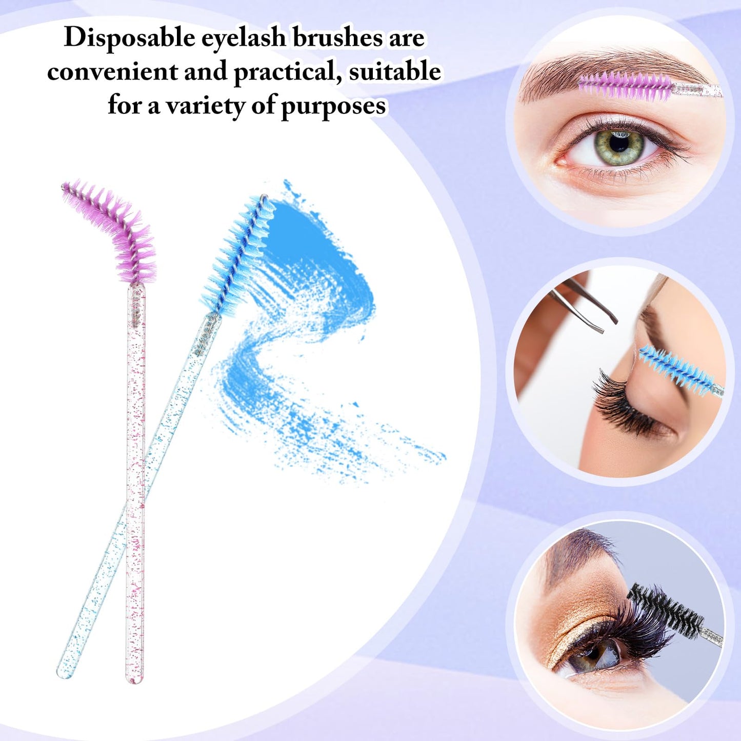 Skylety 1000 Pcs Disposable Mascara Wands Bulk Eyelash Brush Spoolies Makeup Applicator Eyelash Wands for Eye Lash Extension, Eyebrow Comb, 3.9 x 0.2 x 0.3 Inch(Glitter,Colorful)