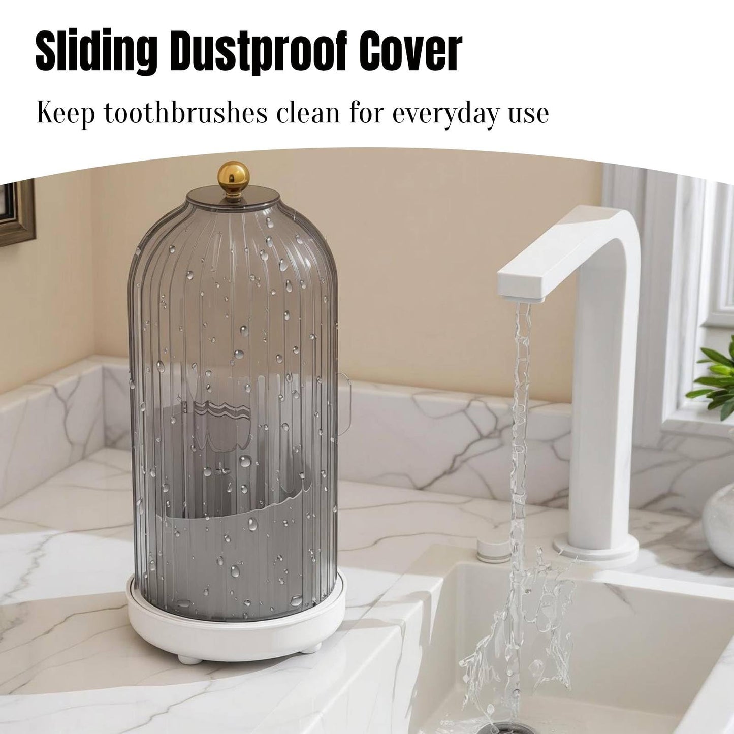 JEESA Dustproof Toothbrush Holder Organizer with Drainage, Grey