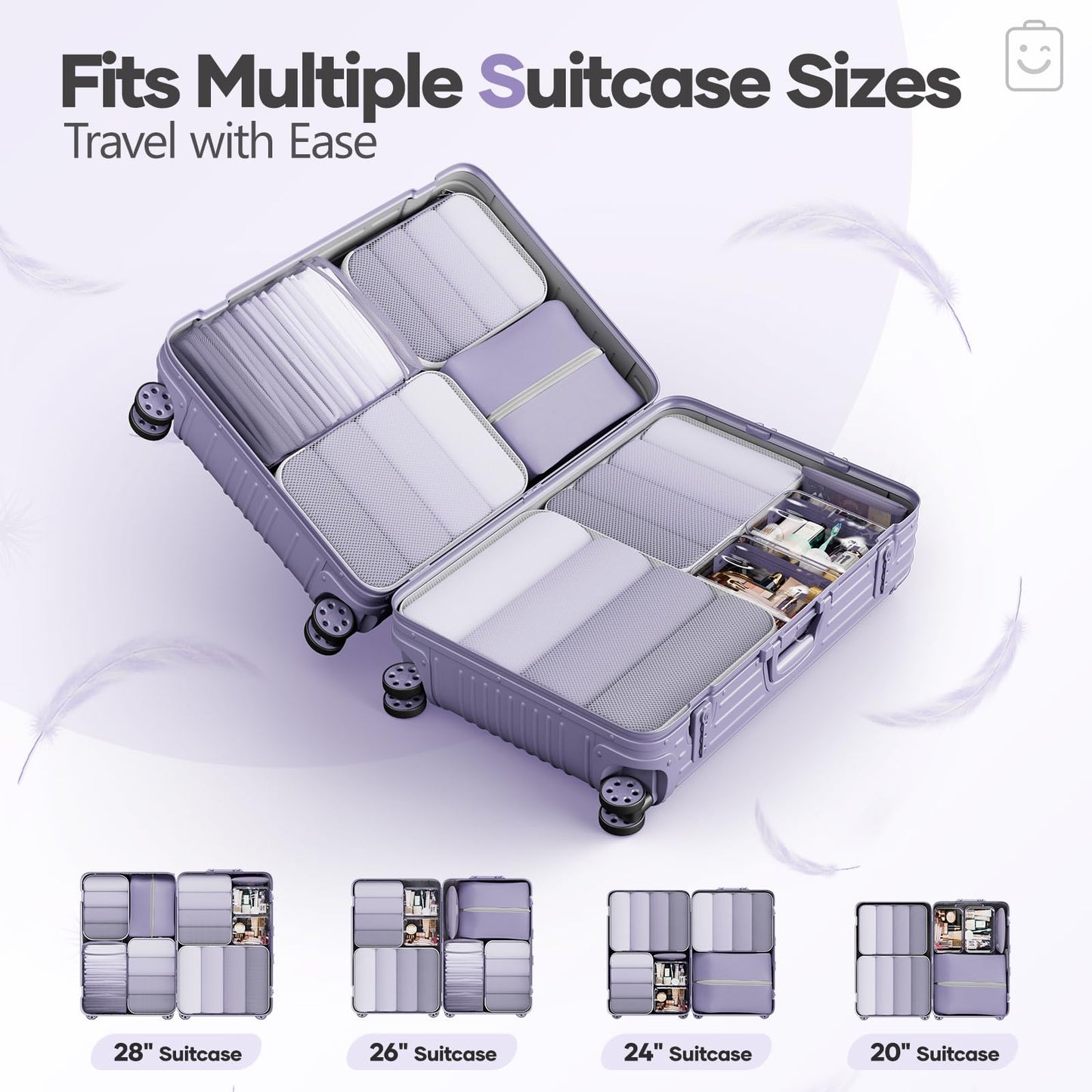 Veken 9/11 Set Compression Packing Cubes for Travel Essentials,Compressible Expandable Large Luggage Suitcase Organizer Bags for Clothing,Space Saver Bags with Over 1000 pcs of Mesh Holes(Purple Gray)