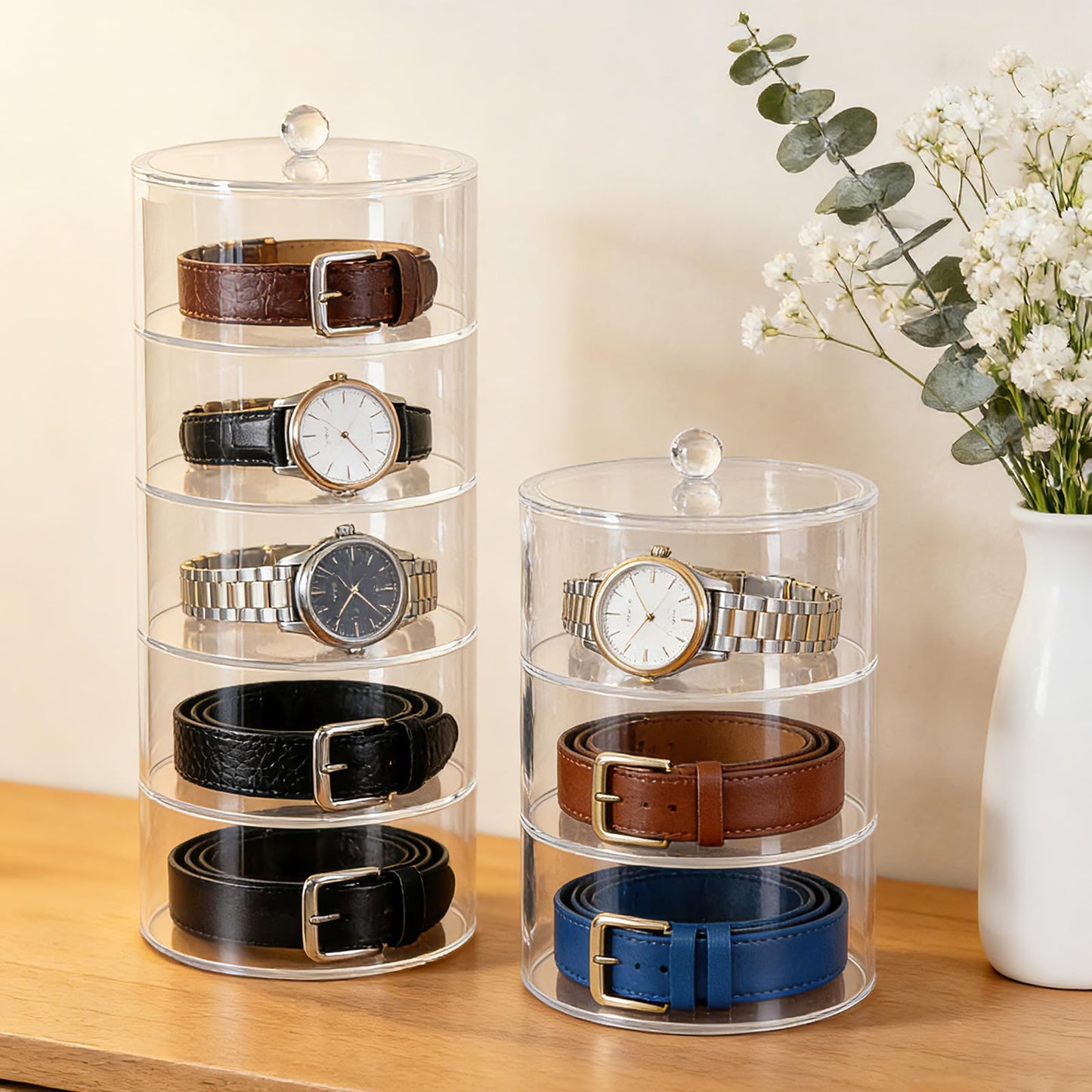 1 Pack 5 Layers Acrylic Belt Organizer Stackable Storage Box Clear Display