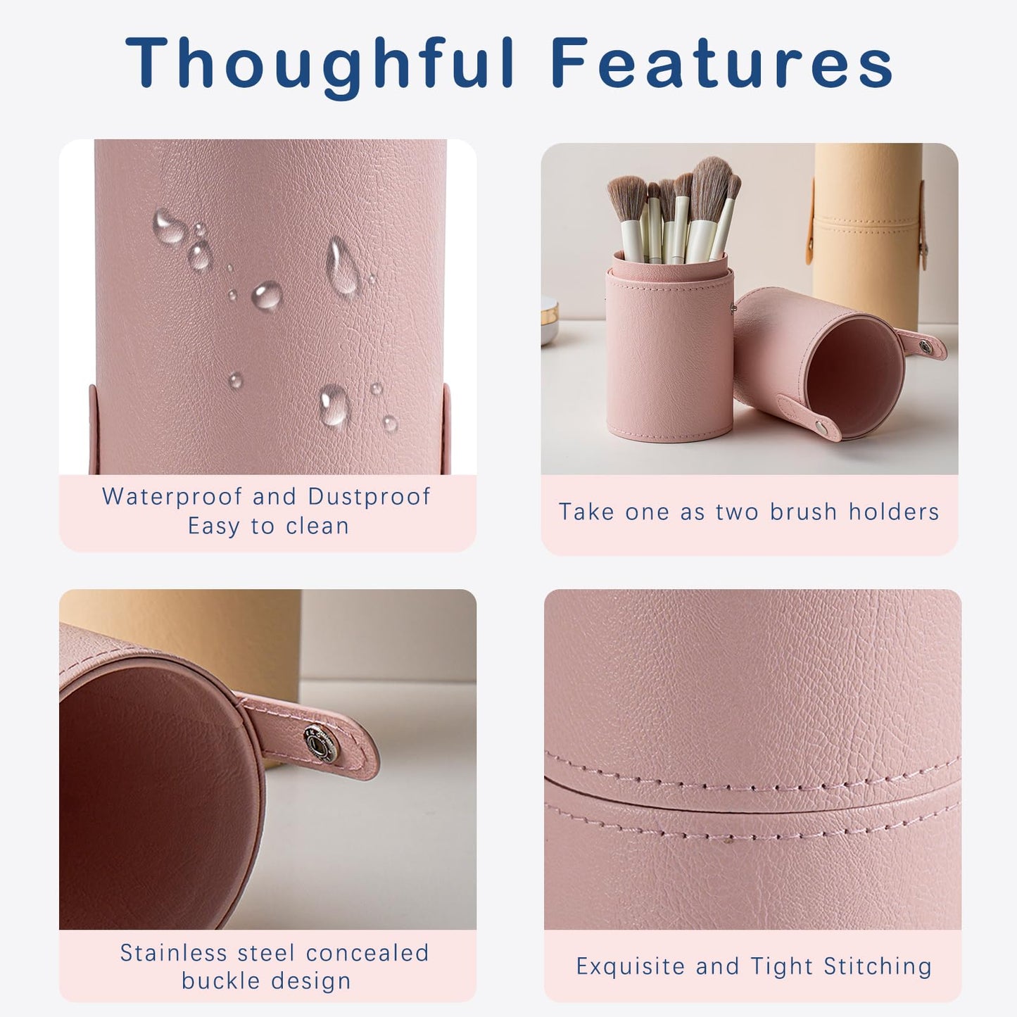RSRSLEII Portable Makeup Brush Holder, Waterproof PU Leather Travel Makeup Brush Case Bag Cup, Brush Storage Dustproof Bag (04Beige)